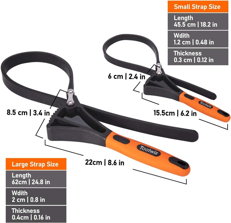 Toolwiz Rubber Strap Wrench Set, 2pcs for Pipes Below 6'' 150mm and 4'' 100mm Universal Adjustable Rubber Belt for Pipe Plumbers, Oil Filter, Jar Opener for Weak Hands - Image 3