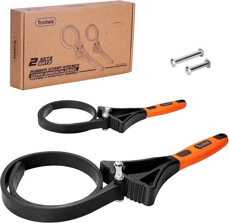 Toolwiz Rubber Strap Wrench Set, 2pcs for Pipes Below 6'' 150mm and 4'' 100mm Universal Adjustable Rubber Belt for Pipe Plumbers, Oil Filter, Jar Opener for Weak Hands - Image 1