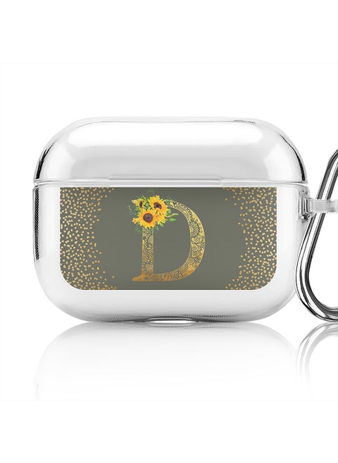 Classic Clear printed Case for Apple Airpods Pro Soft TPU Gel Thin Transparent Flexible Cover - Custom Monogram Initial Letter Mandala Floral Pattern Alphabet - D (Olive Green )