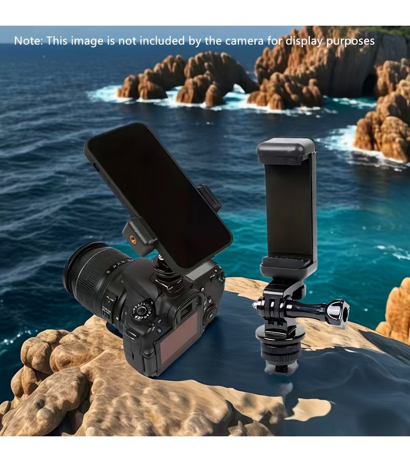 محول حامل ثلاثي القوائم للهواتف الذكية لكاميرات DSLR، حامل مراقبة بزاوية منخفضة، متوافق مع كاميرات Canon وNikon والكاميرات الرياضية، مع إضافات إضاءة تعبئة، مجموعة من 5 قطع من محولات الكاميرا، هيكل بلاستيكي متين، تجميع سهل، حامل للهاتف والكاميرا. - Image 3
