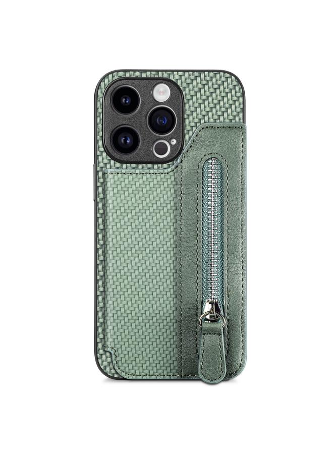 S-TOP Case For iPhone 15 Carbon Fiber Horizontal Flip Zipper Wallet Phone Case - Image 1
