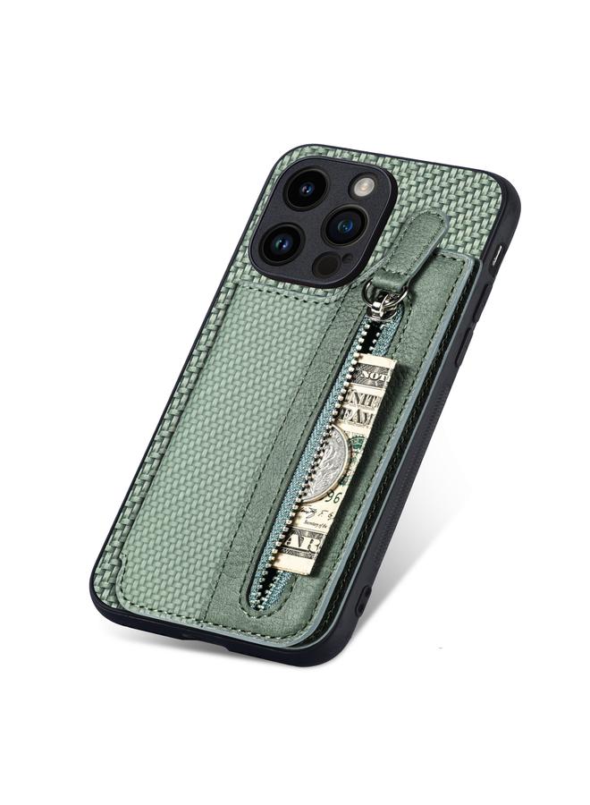 S-TOP Case For iPhone 15 Carbon Fiber Horizontal Flip Zipper Wallet Phone Case - Image 5