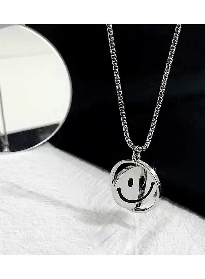 Goolsky قلادة مزاجية مقلوبة إبداعية – وجه مبتسم قابل للعكس من الفولاذ التيتانيوم، مجوهرات أسلوب الشارع للجنسين، للارتداء اليومي/العادي - Image 1