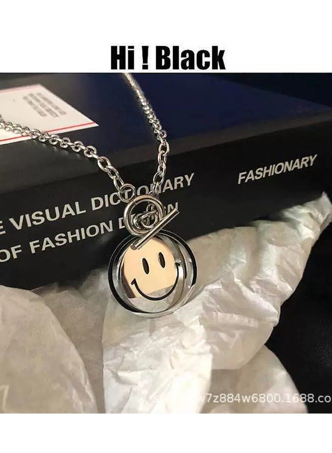 Goolsky قلادة مزاجية مقلوبة إبداعية – وجه مبتسم قابل للعكس من الفولاذ التيتانيوم، مجوهرات أسلوب الشارع للجنسين، للارتداء اليومي/العادي - Image 2