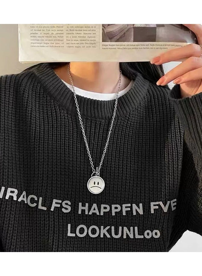 Goolsky قلادة مزاجية مقلوبة إبداعية – وجه مبتسم قابل للعكس من الفولاذ التيتانيوم، مجوهرات أسلوب الشارع للجنسين، للارتداء اليومي/العادي - Image 3