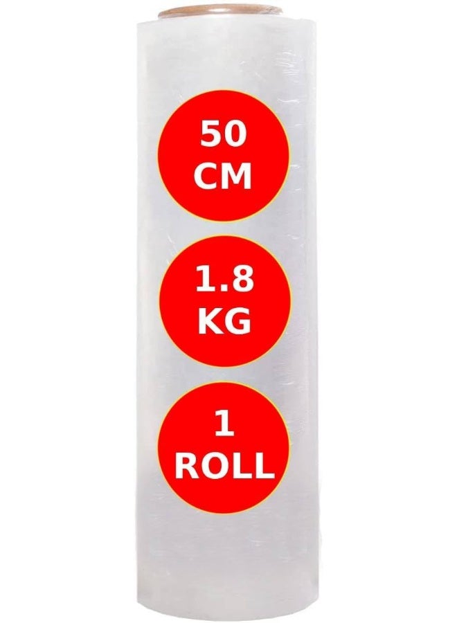 MOMENT [1 Roll] 1.8Kg Clear Stretch Film Wrap - 500Mm Heavy Duty Plastic Shrink Wrap For Pallet Wrap, Packing, Moving And Packaging - Cling Wrap, 1.8 Kg, 400G Core - Image 1