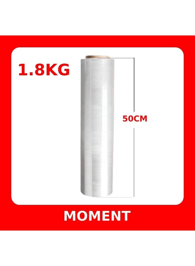 MOMENT [1 Roll] 1.8Kg Clear Stretch Film Wrap - 500Mm Heavy Duty Plastic Shrink Wrap For Pallet Wrap, Packing, Moving And Packaging - Cling Wrap, 1.8 Kg, 400G Core - Image 2