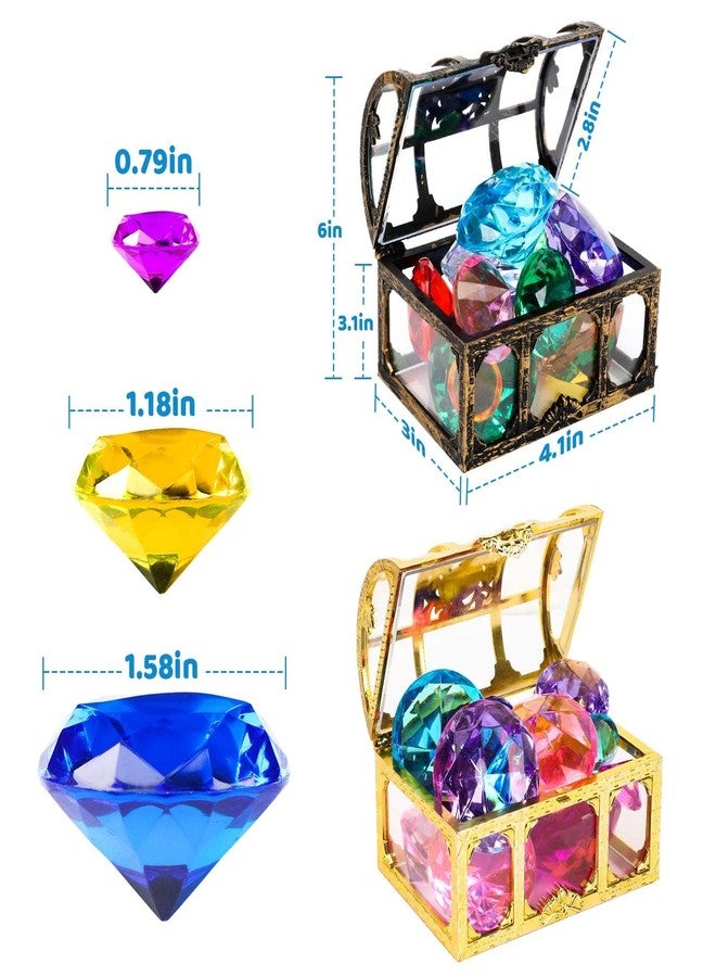 MARFOREVER 26 Pcs Diving Gem Pool Toys - 24 Colorful Big Acrylic Diamond Pool Gem Set with 2 Treasure Chest Pirate Boxes Summer Party Favors Underwater Gem Diving Dive Throw Toy Swimming Training Gift - Image 2