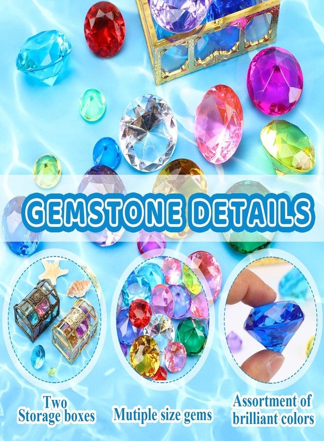 MARFOREVER 26 Pcs Diving Gem Pool Toys - 24 Colorful Big Acrylic Diamond Pool Gem Set with 2 Treasure Chest Pirate Boxes Summer Party Favors Underwater Gem Diving Dive Throw Toy Swimming Training Gift - Image 3