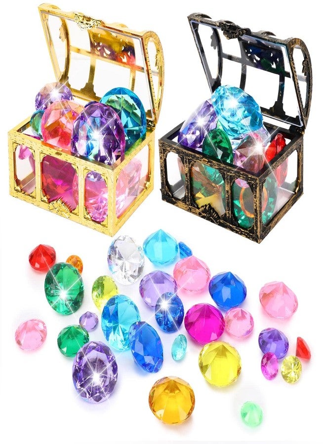 MARFOREVER 26 Pcs Diving Gem Pool Toys - 24 Colorful Big Acrylic Diamond Pool Gem Set with 2 Treasure Chest Pirate Boxes Summer Party Favors Underwater Gem Diving Dive Throw Toy Swimming Training Gift - Image 1
