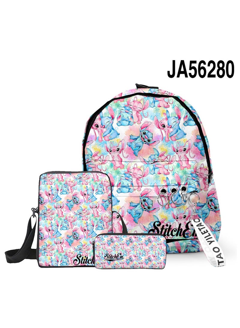 New Cartoon Stitch Backpack School bag Children's Lunch Bag Pencil Bag Three-Piece Set For Primary And Secondary School Students 29*35*12 cm