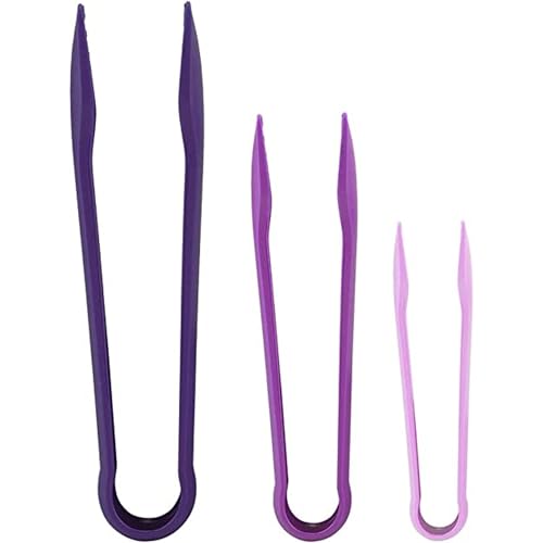 ARQIVO® 3 Piece Multifunctional Plastic Food Tongs Kitchen Bread Non-Slip Cooking Clip Clamp BBQ Salad Tools Grill Utensils - 6/8/10 Inch (Purple) - Image 1