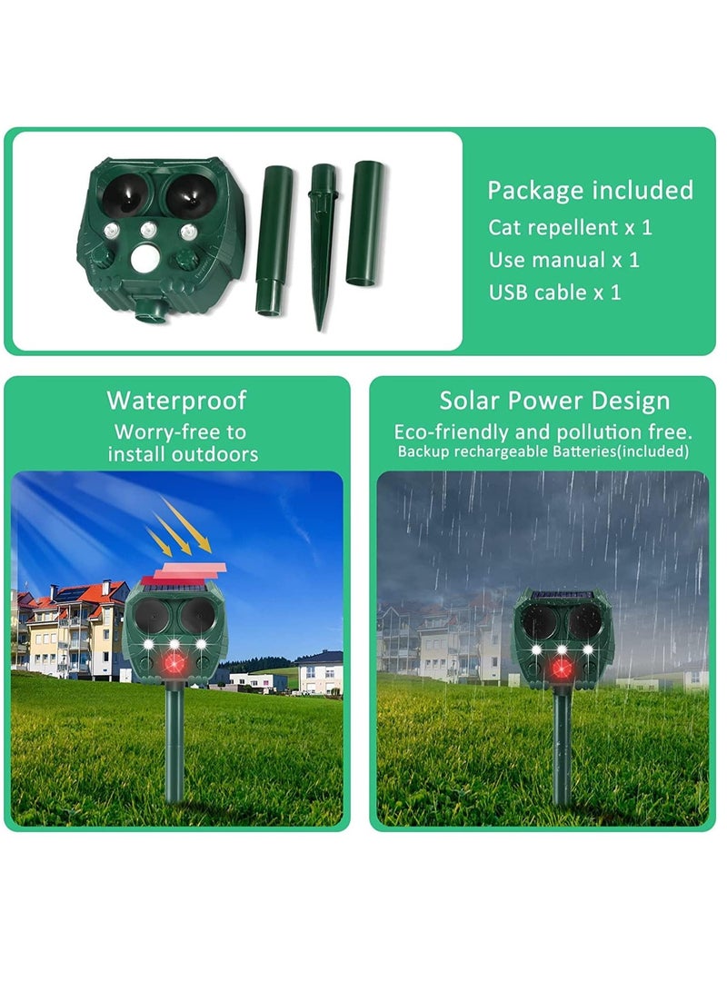 Cat Repellent, Ultrasonic Repellant, Cat Deterrent, Wild Animal Deterant, Solar Powered & Waterproof Repellent with Flashing Light, Effective for Cats, Dogs, Birds and more