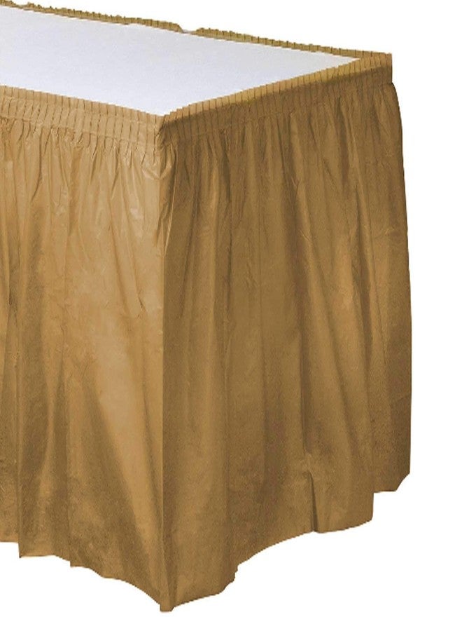 Party Dimensions Gold Plastic Table Skirt 29" x 14' Rectangular Party - Image 1