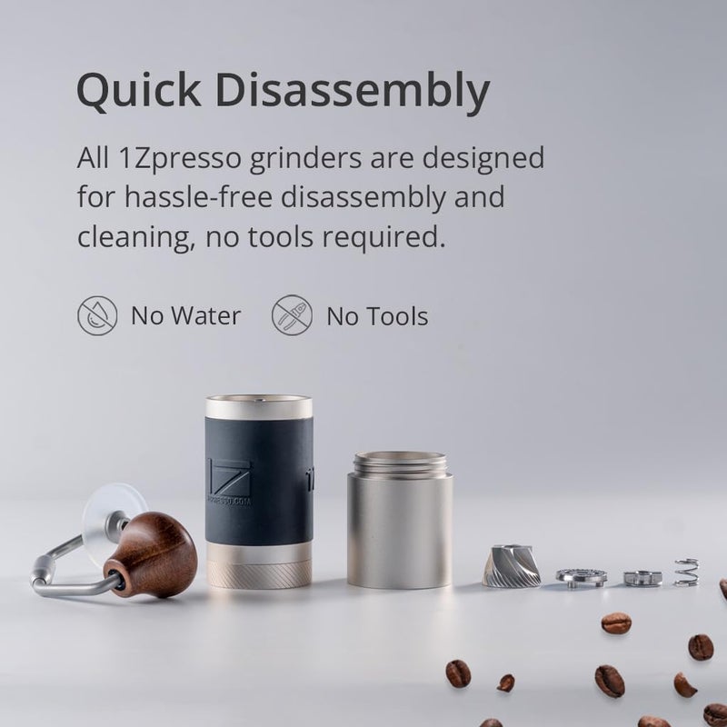 1ZPRESSO 1Zpresso J Manual Coffee Grinder Silver Capacity 35g with Assembly Stainless Steel Conical Burr - Numerical Internal Adjustable Setting  - Image 4