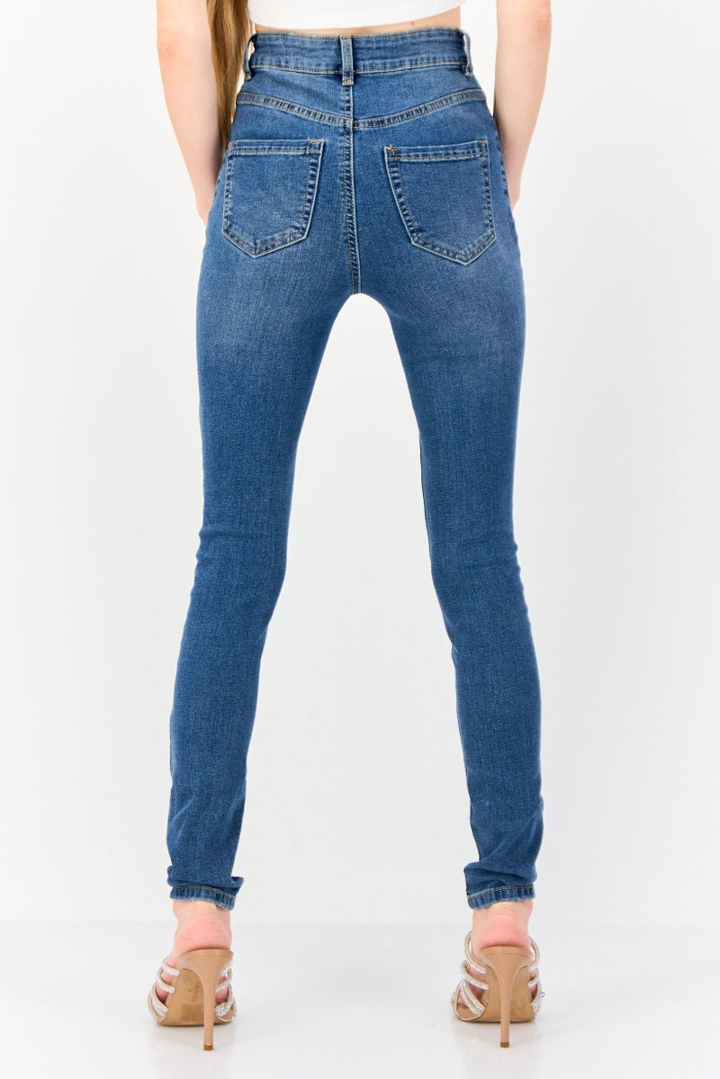 Reserved Women Regular Fit Washed Stretchable Jeans, Blue - Image 3