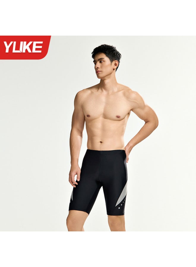Men's Swimming Trunks Five-point Pants Long Black Classic Fashion Professional Swimming Pool Beach Pants Hot Spring Swimsuit
