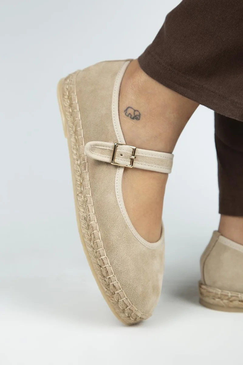 Manijero Manijero Lipa Women's Genuine Leather Single Strap Espadrille Ballet Flats Beige Shoes