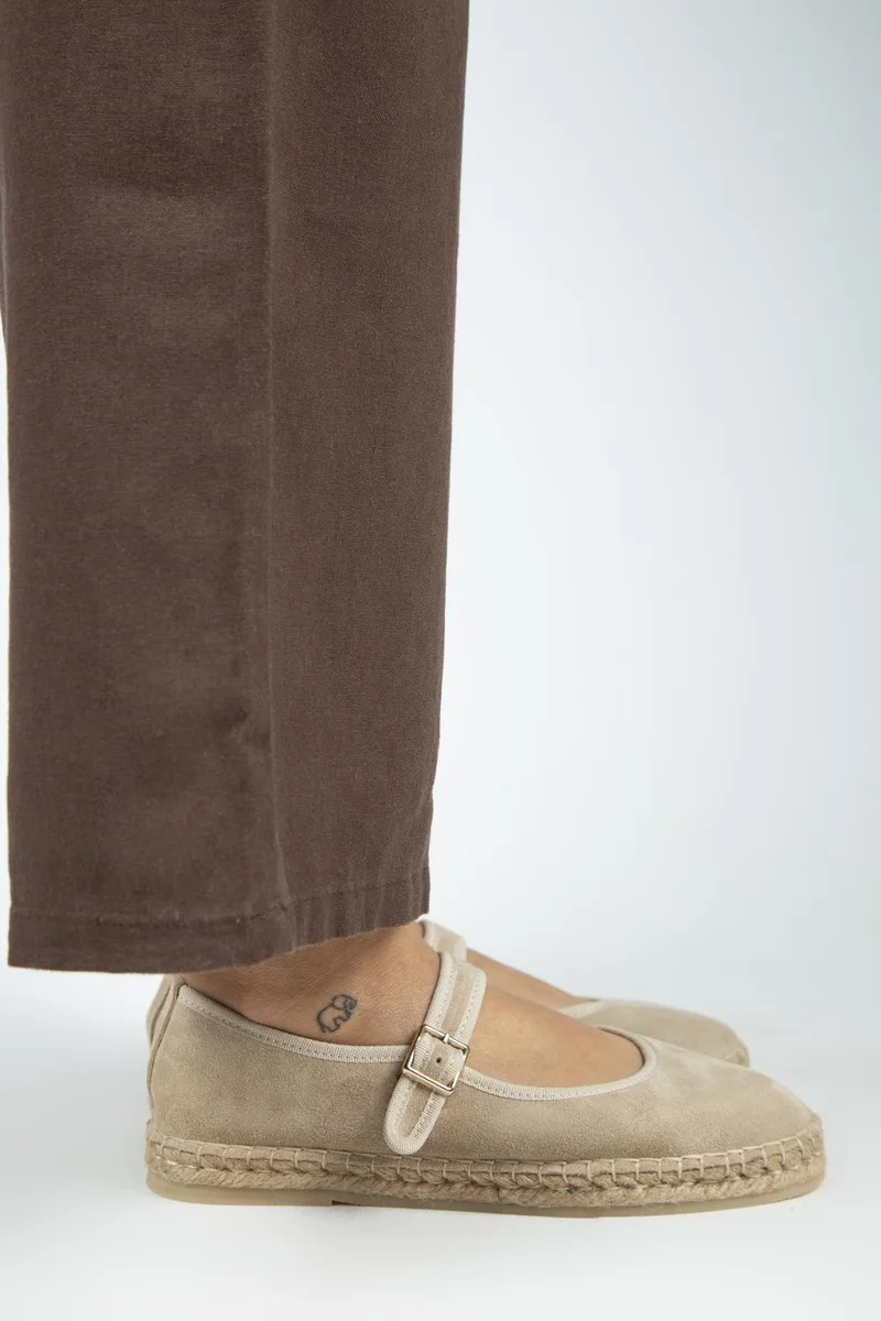 Manijero Manijero Lipa Women's Genuine Leather Single Strap Espadrille Ballet Flats Beige Shoes