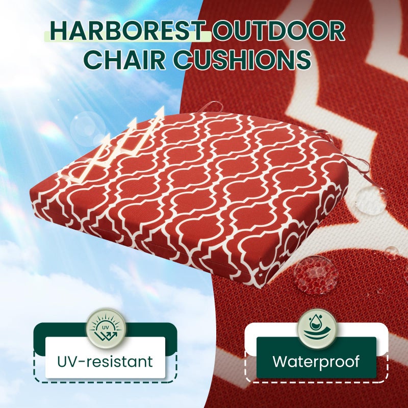 HARBOREST Outdoor Chair Cushions Set of 4, Water Resistant Patio Chair Cushions with Ties, Outdoor Seat Cushions for Patio Furniture, 17"x16"x2", Wine Red Geometry - Image 2