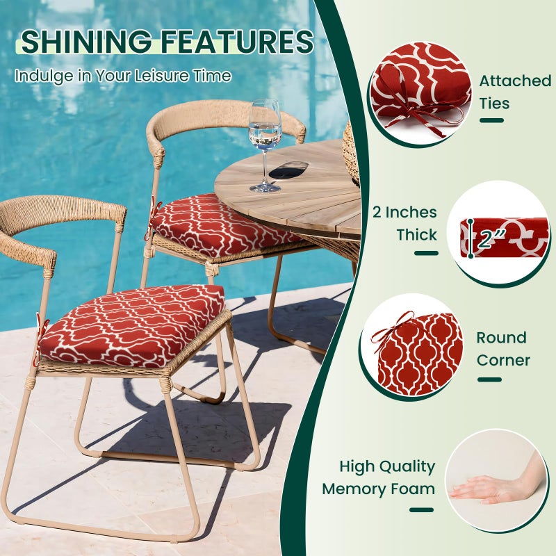 HARBOREST Outdoor Chair Cushions Set of 4, Water Resistant Patio Chair Cushions with Ties, Outdoor Seat Cushions for Patio Furniture, 17"x16"x2", Wine Red Geometry - Image 3