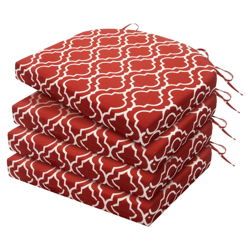 HARBOREST Outdoor Chair Cushions Set of 4, Water Resistant Patio Chair Cushions with Ties, Outdoor Seat Cushions for Patio Furniture, 17"x16"x2", Wine Red Geometry - Image 1