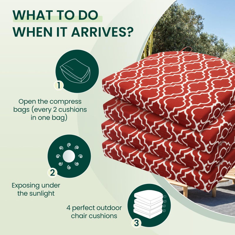 HARBOREST Outdoor Chair Cushions Set of 4, Water Resistant Patio Chair Cushions with Ties, Outdoor Seat Cushions for Patio Furniture, 17"x16"x2", Wine Red Geometry - Image 5