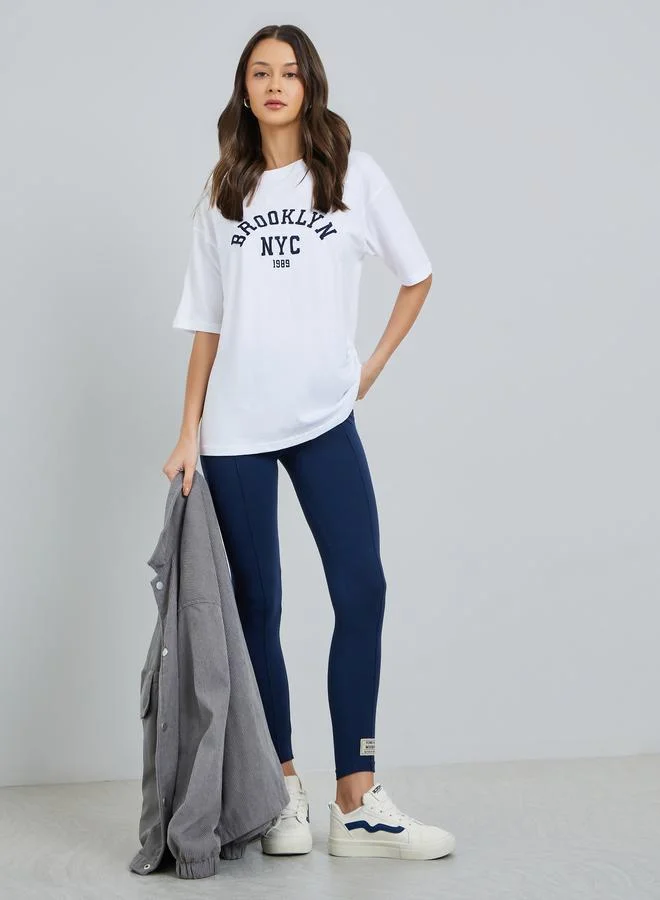 Styli White Embroidered Oversized Cotton T-Shirt