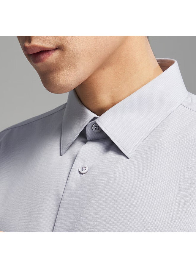 Youngor New Men's Long Sleeve Shirt Cotton Alpaca Blend Wrinkle-resistant Gray Jacquard Size 39 - Image 2