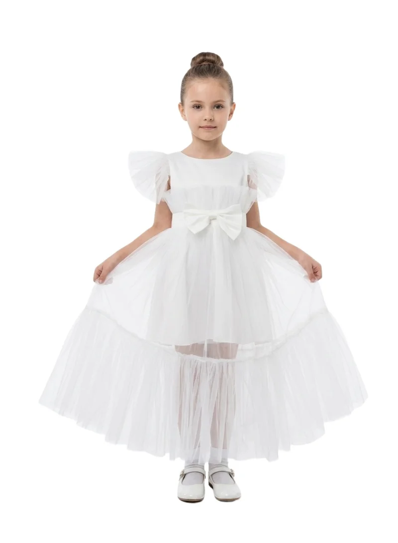 Bidani Ruffled Puff Sleeve Princess Dress - White