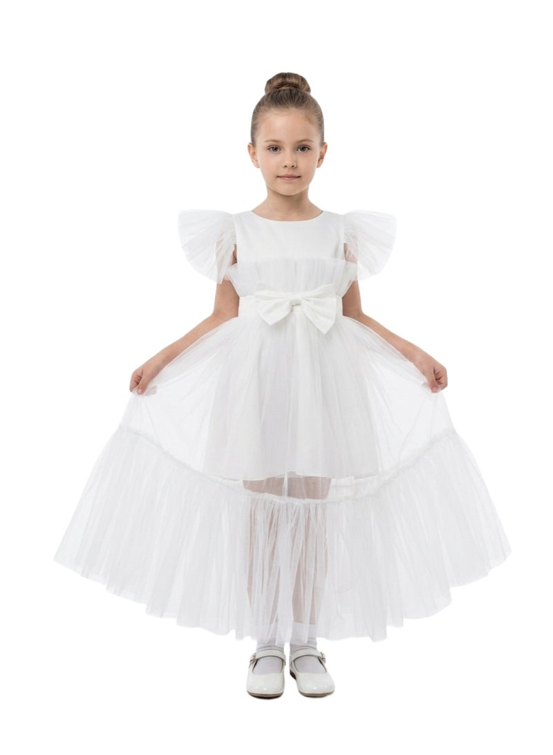Bidani Ruffled Puff Sleeve Princess Dress - White - Image 1