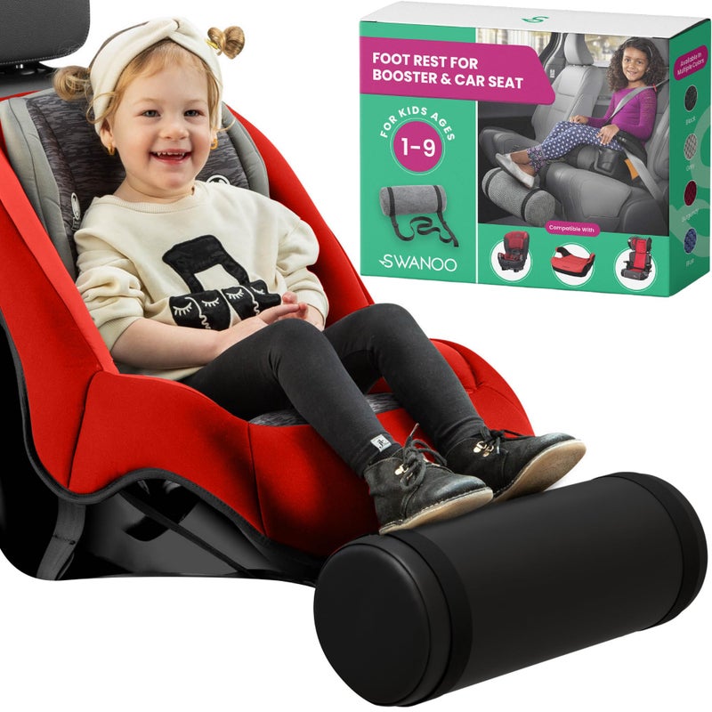 Car Seat Foot Rest for Kids Car Seat Accessories Leg Rest for Car Seat Kids Car Foot Rest with Extra Long Straps Adjusts to Any Carseat Or Toodlers Booster Seat Black Leather by SWANOO