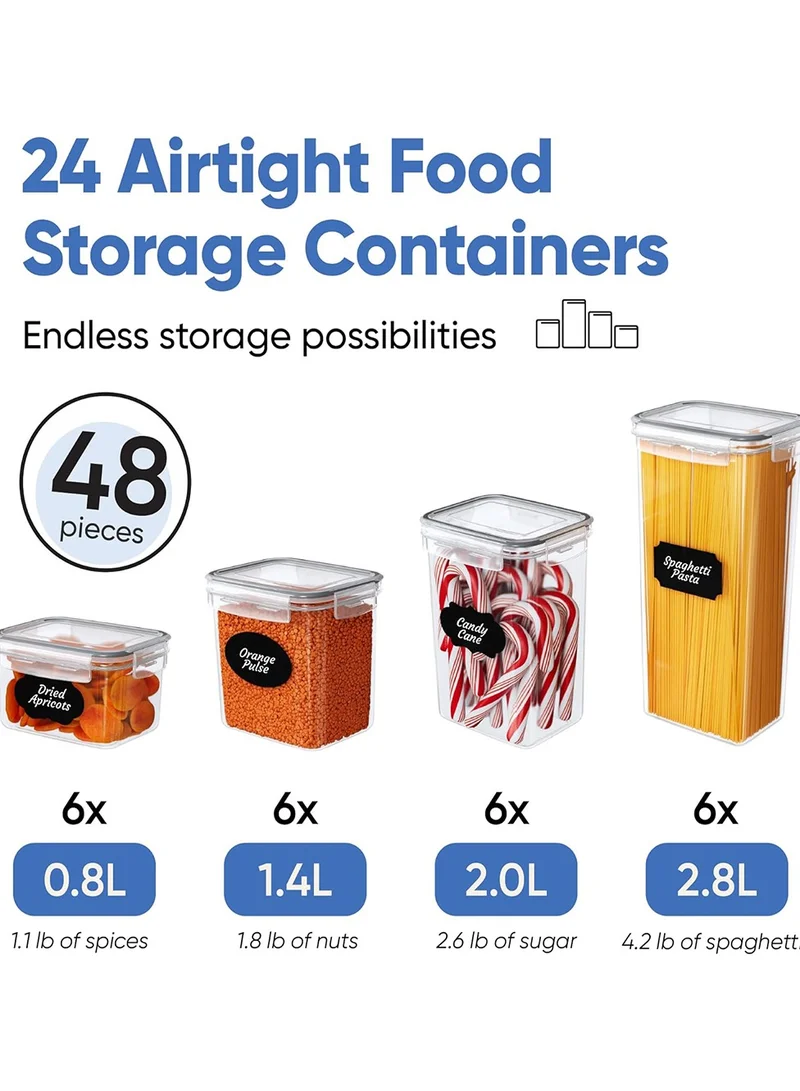 Quesera  Airtight Food Storage Container Set - 24 Piece, Kitchen & Pantry Organization, BPA-Free, Plastic Canisters with Durable Lids Ideal for Cereal, Flour & Sugar - Labels, Marker & Spoon Set  | Best Price UAE