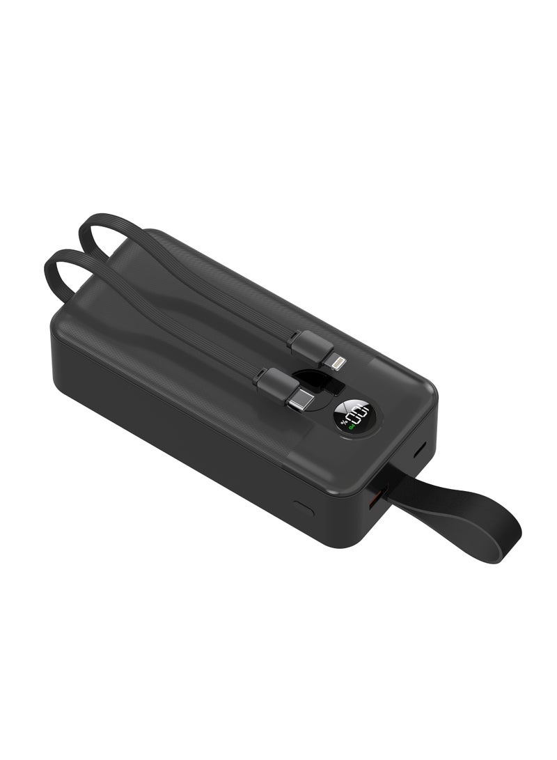 porodo 30000mAh Power Bank Digital Display with Type-C & Lightning Cable / 22.5W Power Delivery / Simultaneous Charging - Black - Image 2