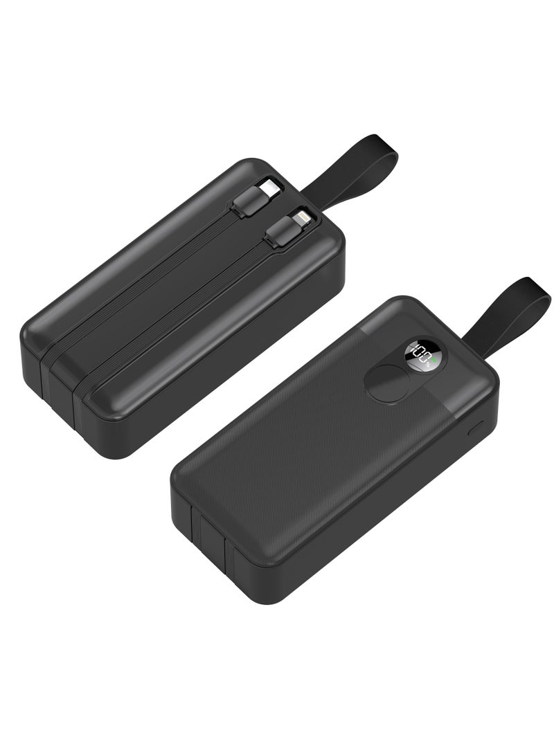 porodo 30000mAh Power Bank Digital Display with Type-C & Lightning Cable / 22.5W Power Delivery / Simultaneous Charging - Black - Image 4