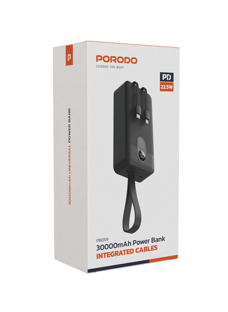 porodo 30000mAh Power Bank Digital Display with Type-C & Lightning Cable / 22.5W Power Delivery / Simultaneous Charging - Black - Image 5
