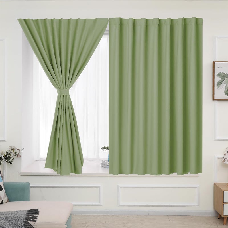 Muamar 2pcs الستائر للادة اللاصقة ذاتيًا مع الستائر المحمولة ذات الستائر المحمولة لستائر خزانة المطبخ لستائر للخصوصية حماية Sage Green 34 "W × 45" L. - Image 2
