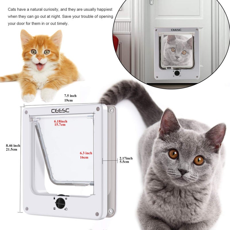 CEESC Medium Cat Door for Interior/Exterior Door, Weatherproof, White, Rotary 4 Way Locking Pet Door for Cats & Dogs with Circumference < 15.75", Upgraded Version - Image 4