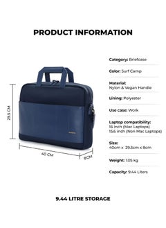 Mokobara MOKOBARA The Briefcase With Adjustable Shoulder Strap Vegan Leather, Water Resistant, Blue, Fits upto 15.6" Laptops (Unisex, Surf Camp)  - Image 2