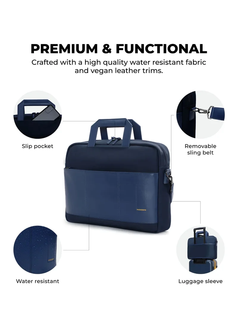 موكوبارا للتجارة ذ.م.م The Briefcase With Adjustable Shoulder Strap Vegan Leather, Water Resistant, Blue, Fits upto 15.6" Laptops (Unisex, Surf Camp)