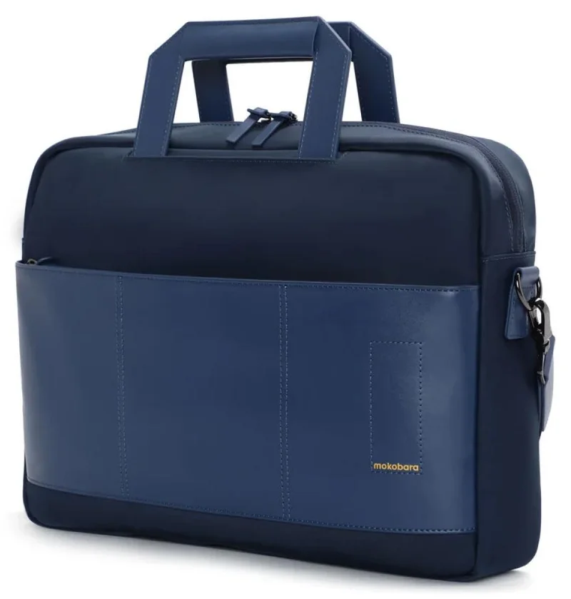 موكوبارا للتجارة ذ.م.م حقيبة كتف جلد نباتي قابلة للتعديل مقاومة للماء أزرق تتسع لأجهزة لابتوب حتى . بوصة