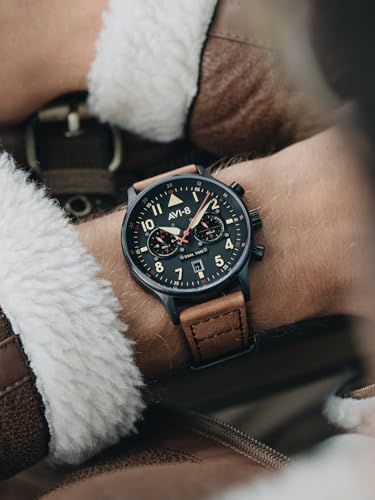 AVI-8 Mens 43.5mm Hawker Hurricane Carey Dual Time Debden Japanese Quartz Pilot Watch with Leather Strap AV-4088-03 - Image 3
