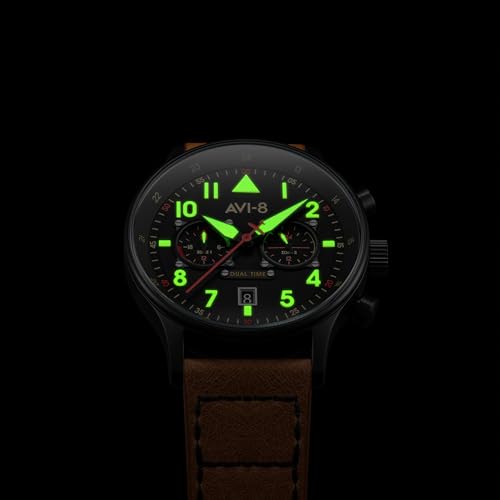 AVI-8 Mens 43.5mm Hawker Hurricane Carey Dual Time Debden Japanese Quartz Pilot Watch with Leather Strap AV-4088-03 - Image 5