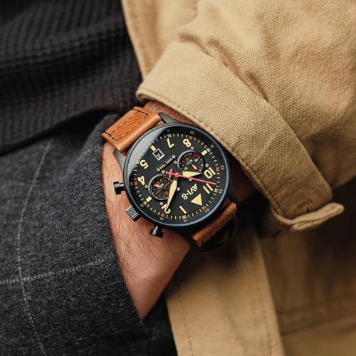 AVI-8 Mens 43.5mm Hawker Hurricane Carey Dual Time Debden Japanese Quartz Pilot Watch with Leather Strap AV-4088-03 - Image 2