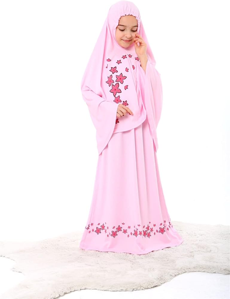 Elanesa  Girl's Prayer Dress with Star Printed Long Headscarf - Image 2