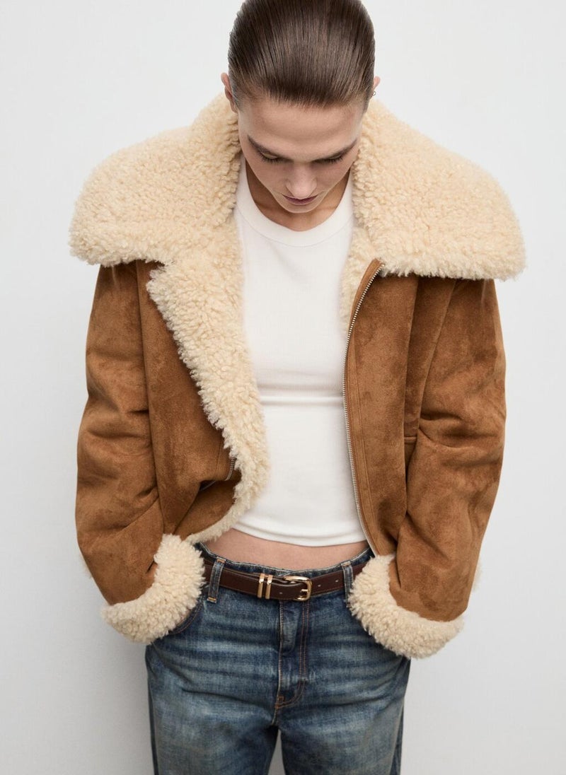 MANGO Shearling and suede-effect jacket - Image 1