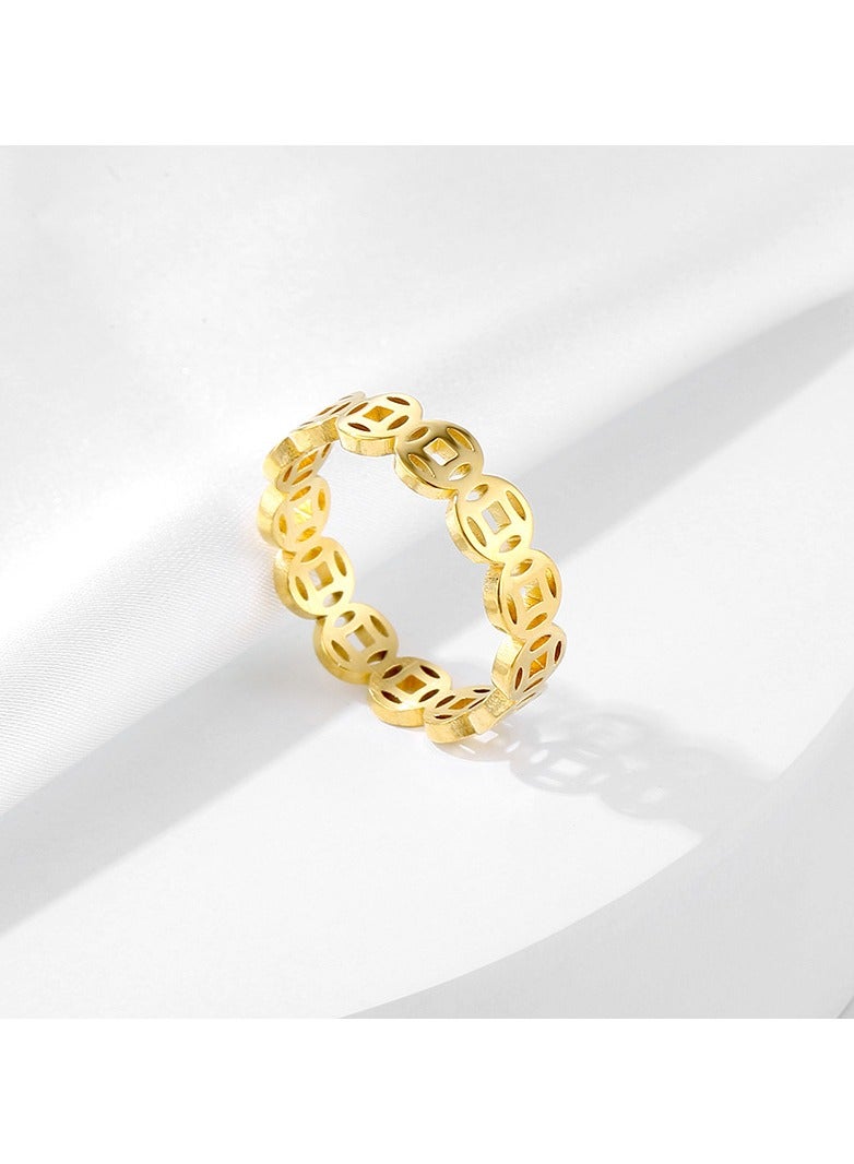 18K Gold Vintage Titanium Steel Copper Coin Ring, Luck Ring