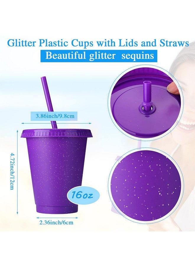 Potchen 36 Pcs Christmas Glitter Reusable Cup with Straws and Lids, Plastic Tumbler with Lids and Straws Bulk Color Party Coffee Cup - Image 2
