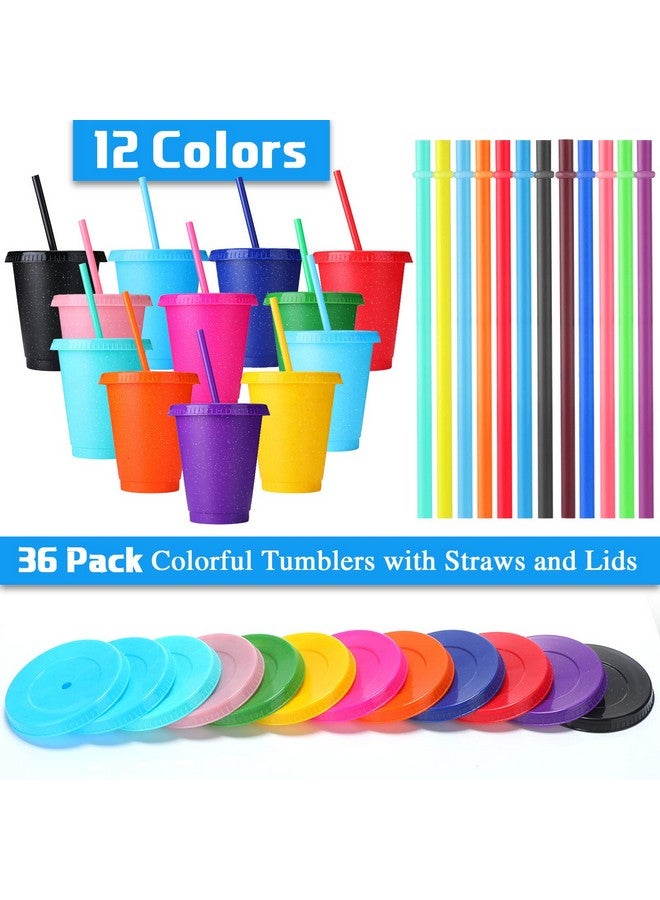 Potchen 36 Pcs Christmas Glitter Reusable Cup with Straws and Lids, Plastic Tumbler with Lids and Straws Bulk Color Party Coffee Cup - Image 3