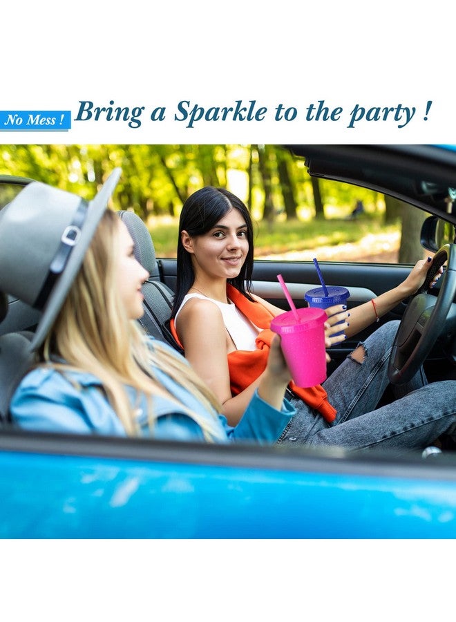 Potchen 36 Pcs Christmas Glitter Reusable Cup with Straws and Lids, Plastic Tumbler with Lids and Straws Bulk Color Party Coffee Cup - Image 5